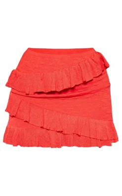 Outlet PrettyLittleThing Plus Bubble Knit Frill Detail Mini Skirt Red