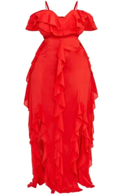 Plus Cold Shoulder Ruffle Detail Maxi Dress-PrettyLittleThing