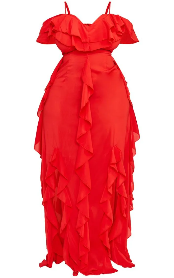Plus Cold Shoulder Ruffle Detail Maxi Dress-PrettyLittleThing