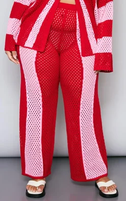 Hot PrettyLittleThing Plus Contrast Stripe Knitted Pants Red