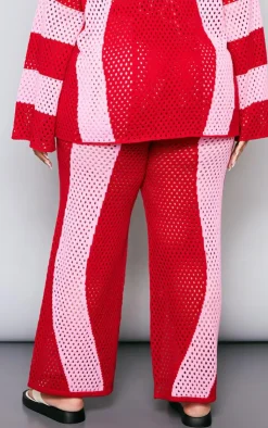 Hot PrettyLittleThing Plus Contrast Stripe Knitted Pants Red