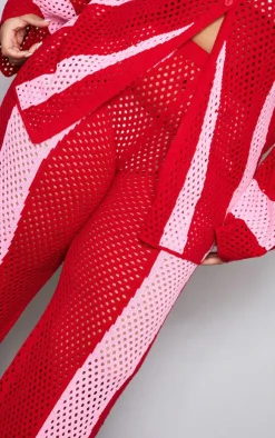 Hot PrettyLittleThing Plus Contrast Stripe Knitted Pants Red
