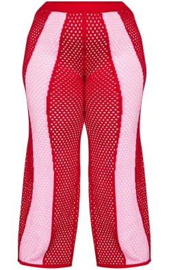 Hot PrettyLittleThing Plus Contrast Stripe Knitted Pants Red