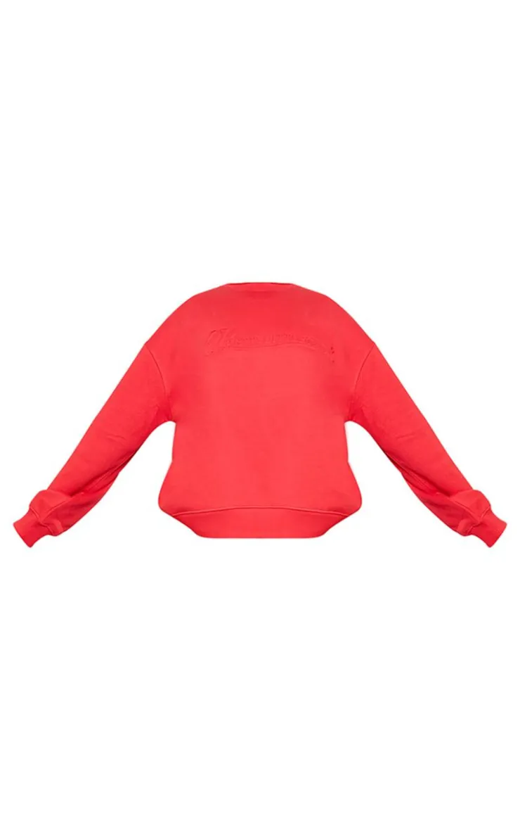 Hot PrettyLittleThing Plus Embossed Graphic Oversized Sweatshirt Red