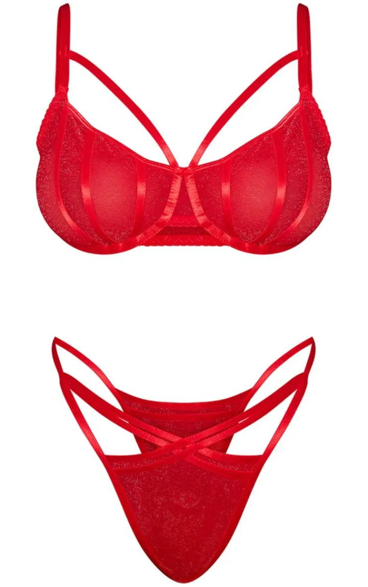 Plus Lurex Glitter Mesh Lingerie Set-PrettyLittleThing Outlet