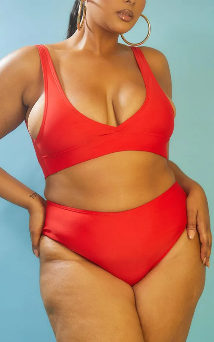 Plus Red Mix & Match High Waist Bikini Bottoms