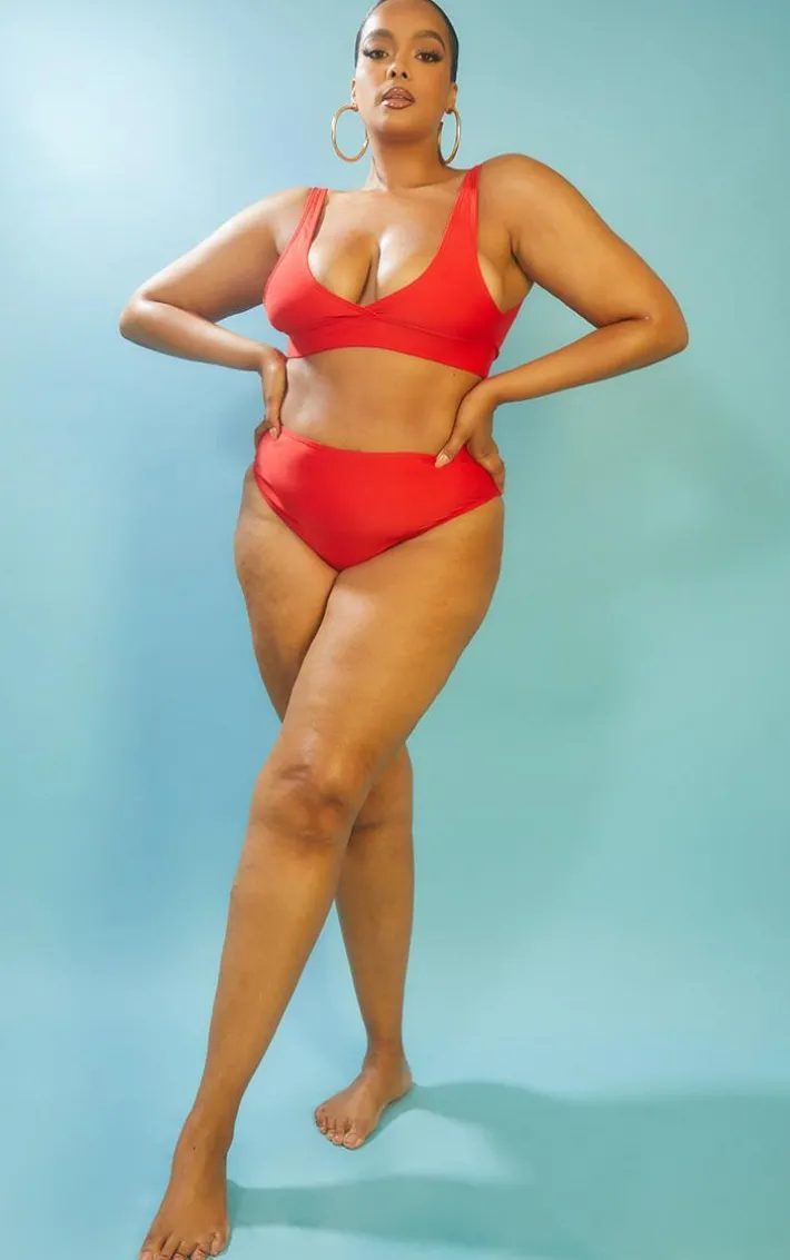Plus Red Mix & Match High Waist Bikini Bottoms