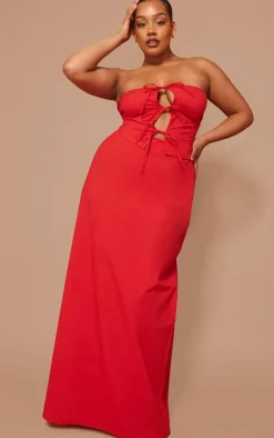 Hot PrettyLittleThing Plus Poplin Maxi Skirt Red
