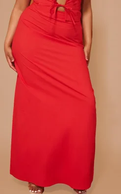 Hot PrettyLittleThing Plus Poplin Maxi Skirt Red