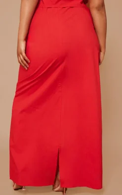 Hot PrettyLittleThing Plus Poplin Maxi Skirt Red
