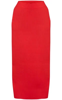 Hot PrettyLittleThing Plus Poplin Maxi Skirt Red