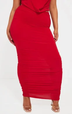 Online PrettyLittleThing Plus Ruched Midaxi Skirt Red