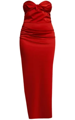 Plus Satin Ruched Bust Side Split Maxi Dress-PrettyLittleThing Outlet