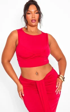 Outlet PrettyLittleThing Plus Slinky Crop Top Red