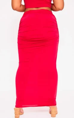 Online PrettyLittleThing Plus Slinky Drape Detail Maxi Skirt Red