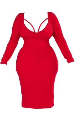 Plus Strap Detail Long Sleeve Midi Dress-PrettyLittleThing Hot