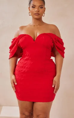 Plus Textu V Bar Bodycon Dress-PrettyLittleThing Online
