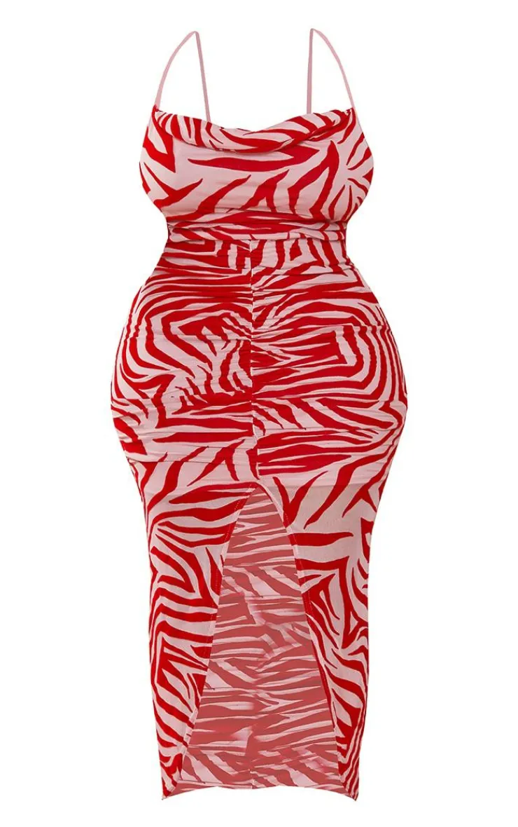 Plus Devore Ruched Cowl Neck Midi Dress-PrettyLittleThing New