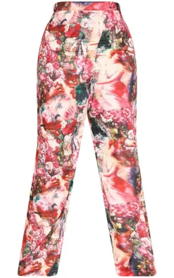 Hot PrettyLittleThing Plus Femme Renaissance Print Wide Leg Pants Rose