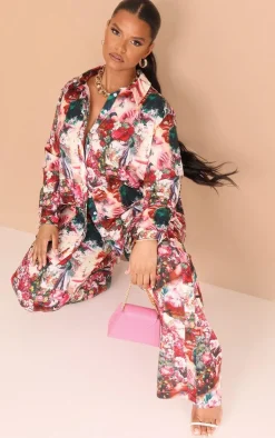 Sale PrettyLittleThing Plus Femme Renaissance Print Oversized Shirt Rose