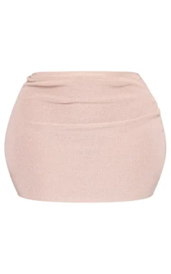 Best PrettyLittleThing Plus Rib Knit Asymmetric Mini Skirt Rose Gold
