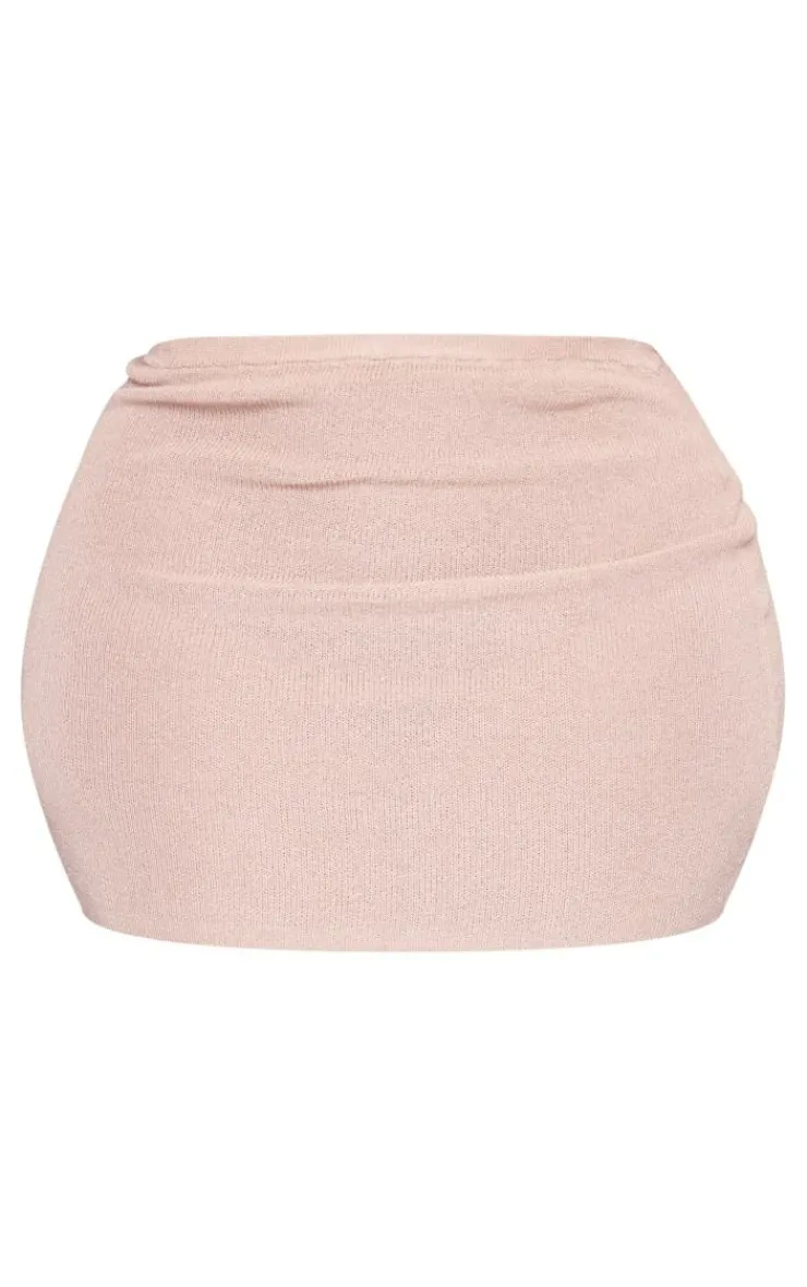Best PrettyLittleThing Plus Rib Knit Asymmetric Mini Skirt Rose Gold