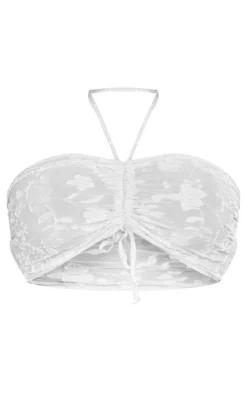 Outlet PrettyLittleThing Plus Ruched Front Crop Top White