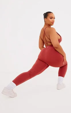 PrettyLittleThing Seamless Gym Wear*Plus Acid Wash Seamless Rib Strappy Long Unitard