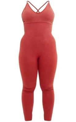 PrettyLittleThing Seamless Gym Wear*Plus Acid Wash Seamless Rib Strappy Long Unitard