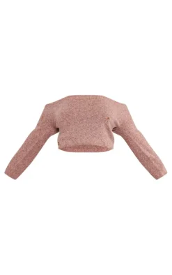 Outlet PrettyLittleThing Plus Bardot Distressed Knit Sweater Rust