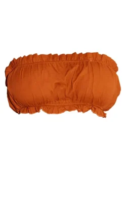 Best PrettyLittleThing Plus Linen Look Ruffle Hem Bandeau Crop Top Rust