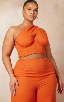 Sale PrettyLittleThing Plus One Shoulder Corset Top Rust