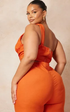Sale PrettyLittleThing Plus One Shoulder Corset Top Rust