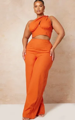 Sale PrettyLittleThing Plus One Shoulder Corset Top Rust