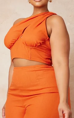 Sale PrettyLittleThing Plus One Shoulder Corset Top Rust