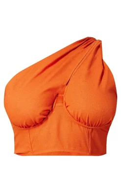 Sale PrettyLittleThing Plus One Shoulder Corset Top Rust