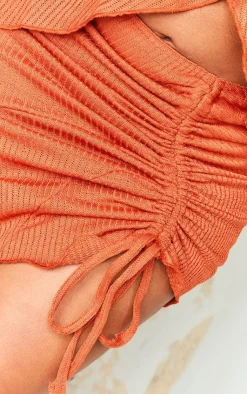 New PrettyLittleThing Plus Textured Knit Ruched Midi Skirt Rust