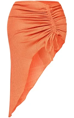 New PrettyLittleThing Plus Textured Knit Ruched Midi Skirt Rust