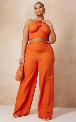 Outlet PrettyLittleThing Plus Wide Leg Pants Rust