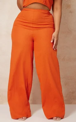 Outlet PrettyLittleThing Plus Wide Leg Pants Rust