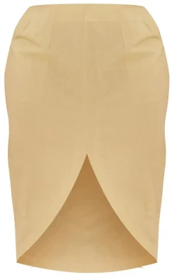 Best PrettyLittleThing Plus Linen Look Split Front Midi Skirt Sage Green