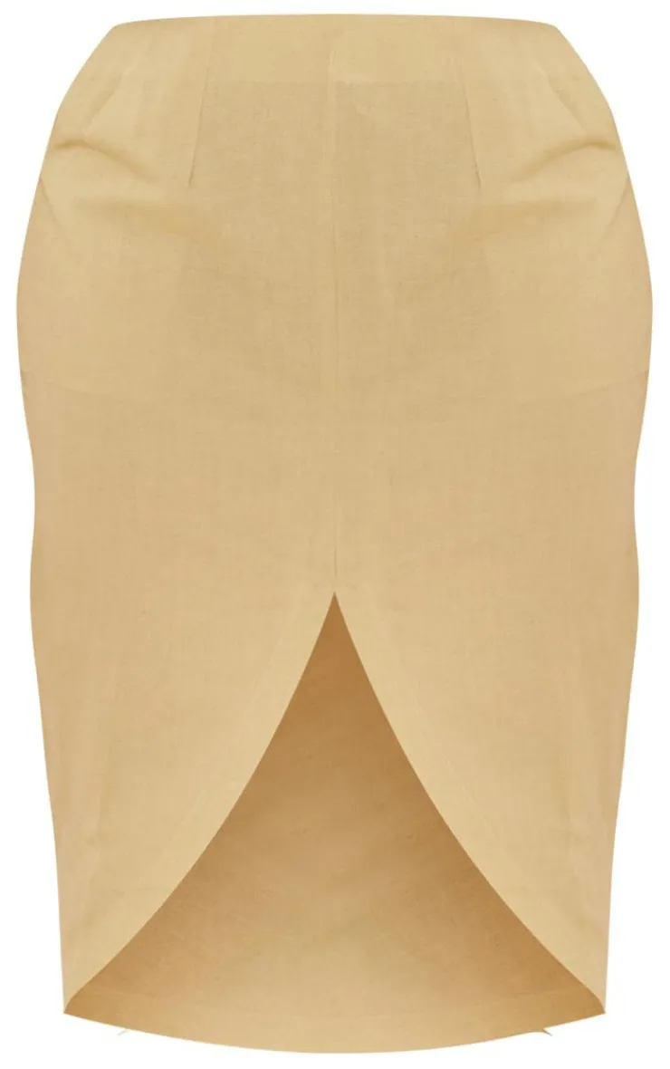 Best PrettyLittleThing Plus Linen Look Split Front Midi Skirt Sage Green