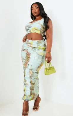 Best PrettyLittleThing Plus Printed Bengaline Corset Top Sage Green