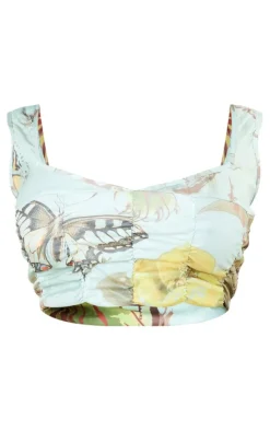 Best PrettyLittleThing Plus Printed Bengaline Corset Top Sage Green