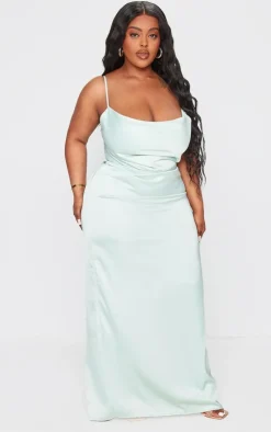 Plus Satin Cowl Neck Midi Dress-PrettyLittleThing Best