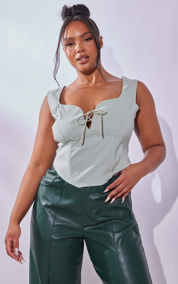 PrettyLittleThing Corsets*Plus Stretch Woven Lace Up Corset Top