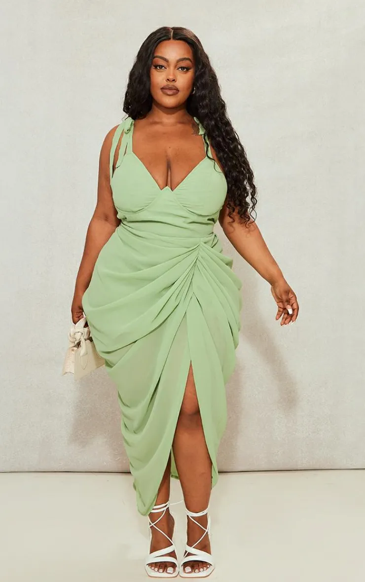 Plus Underwire Detail Draped Midi Dress-PrettyLittleThing Sale
