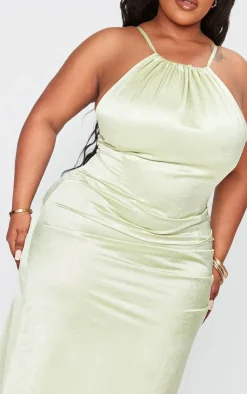 Plus Satin Strappy Ruched Side Midi Dress-PrettyLittleThing