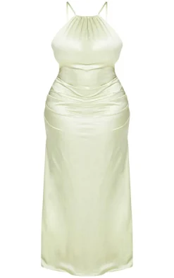 Plus Satin Strappy Ruched Side Midi Dress-PrettyLittleThing