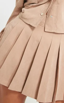 Discount PrettyLittleThing Plus Pleated Belt Loop Detail Mini Skirt Sand